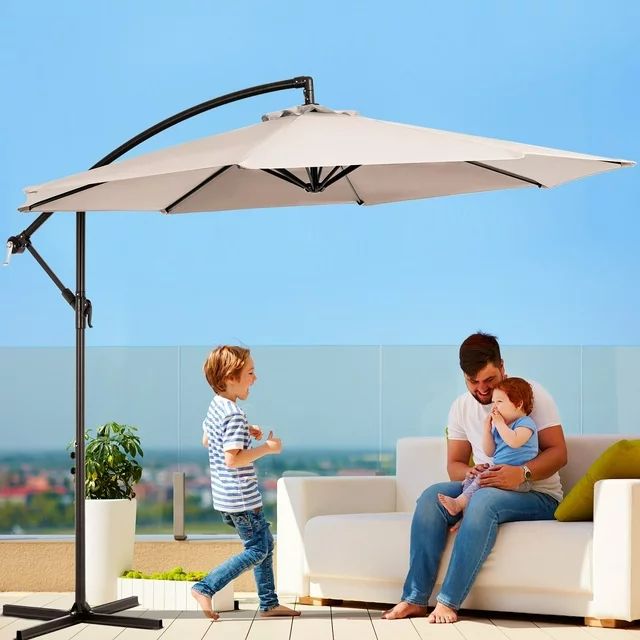 Serwall 10' Outdoor Hanging Offset Cantilever Umbrella for Patio(No Base), Beige | Walmart (US)
