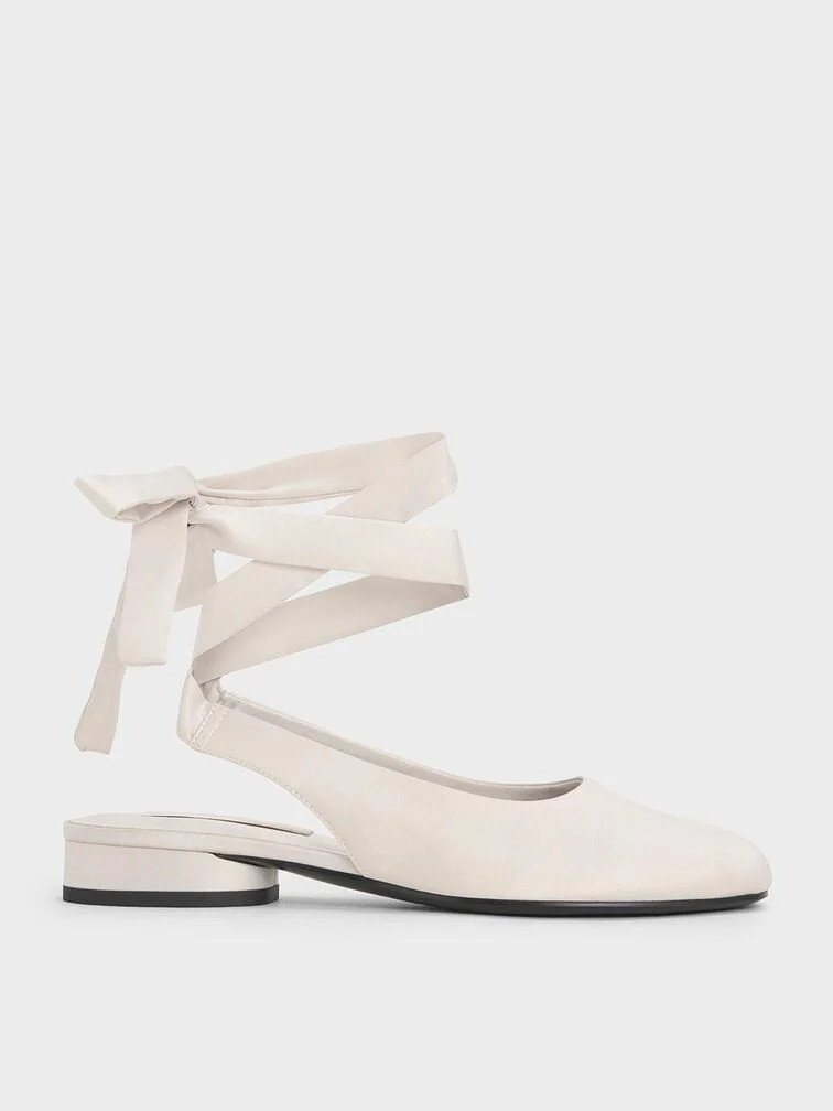 Light Grey Satin Tie-Around Ballet Flats | CHARLES & KEITH UK | Charles & Keith UK
