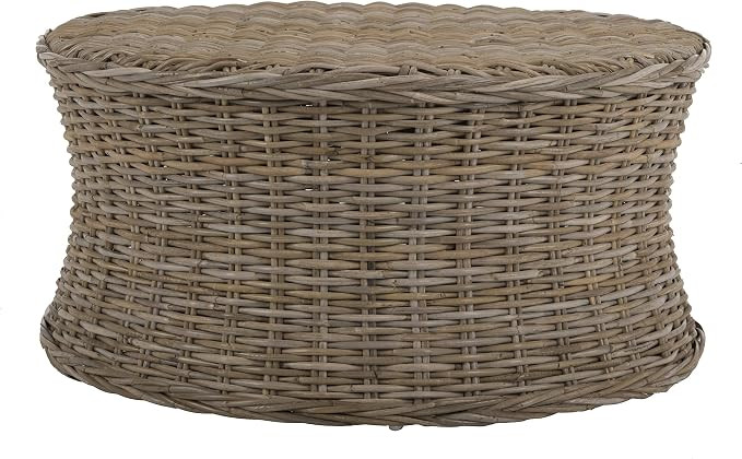 SAFAVIEH Home Collection Ruxton Natural Rattan Round Coffee Table Ottoman | Amazon (US)