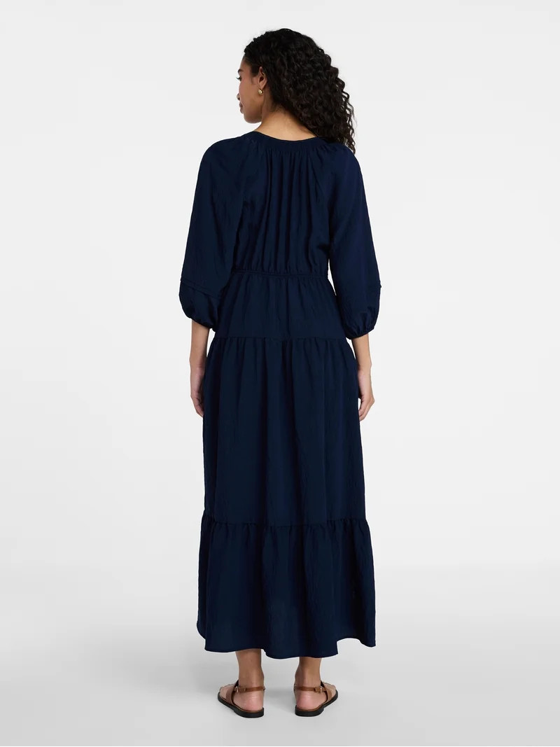 Time and Tru Women's Tiered Maxi Dress with 3/4 Length Sleeves, Sizes XS-XXXL | Walmart (US)