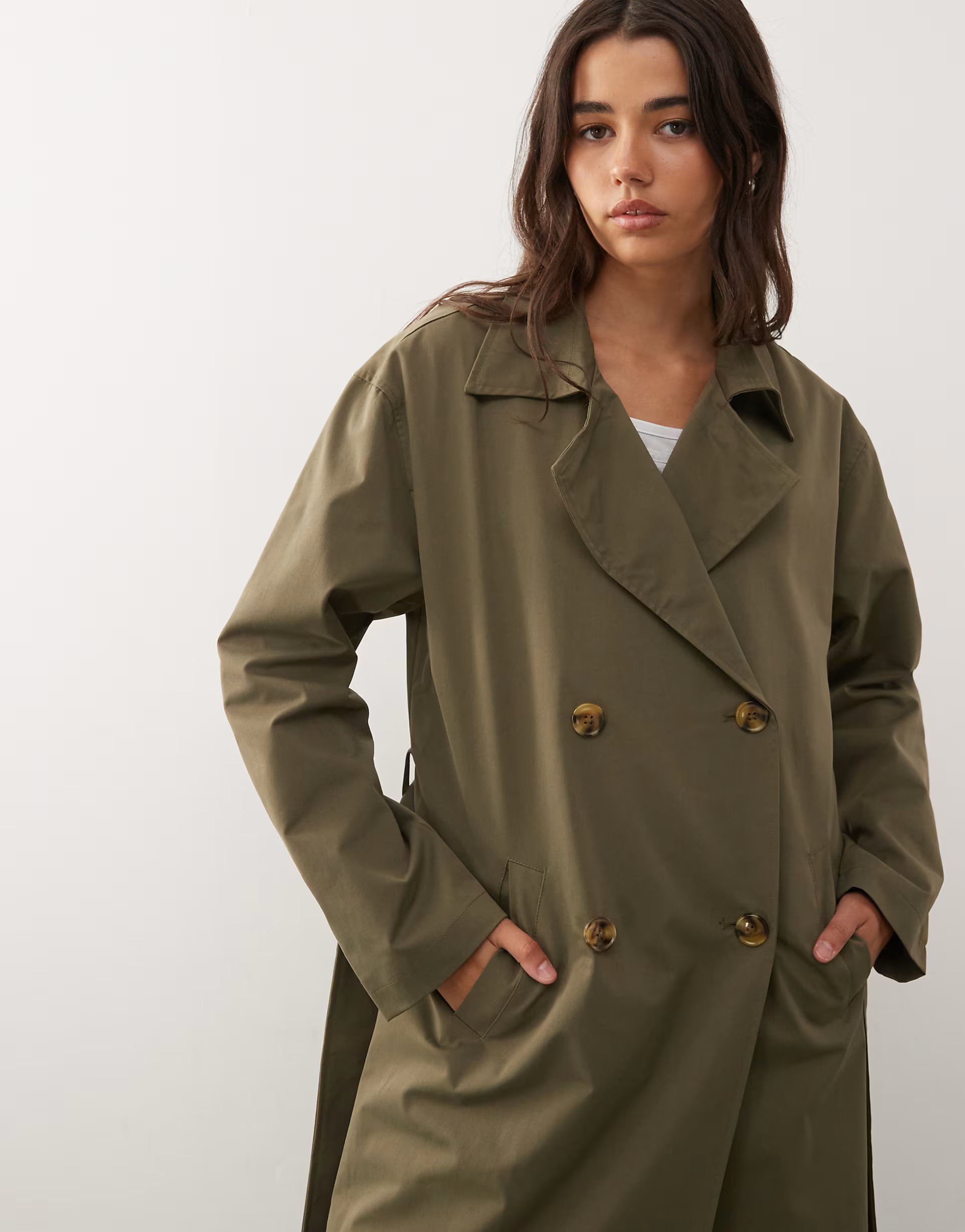 Noisy May trench coat in khaki green | ASOS (Global)