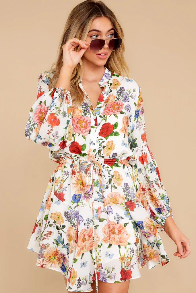 Watch Me Bloom White Floral Print Dress | Red Dress 