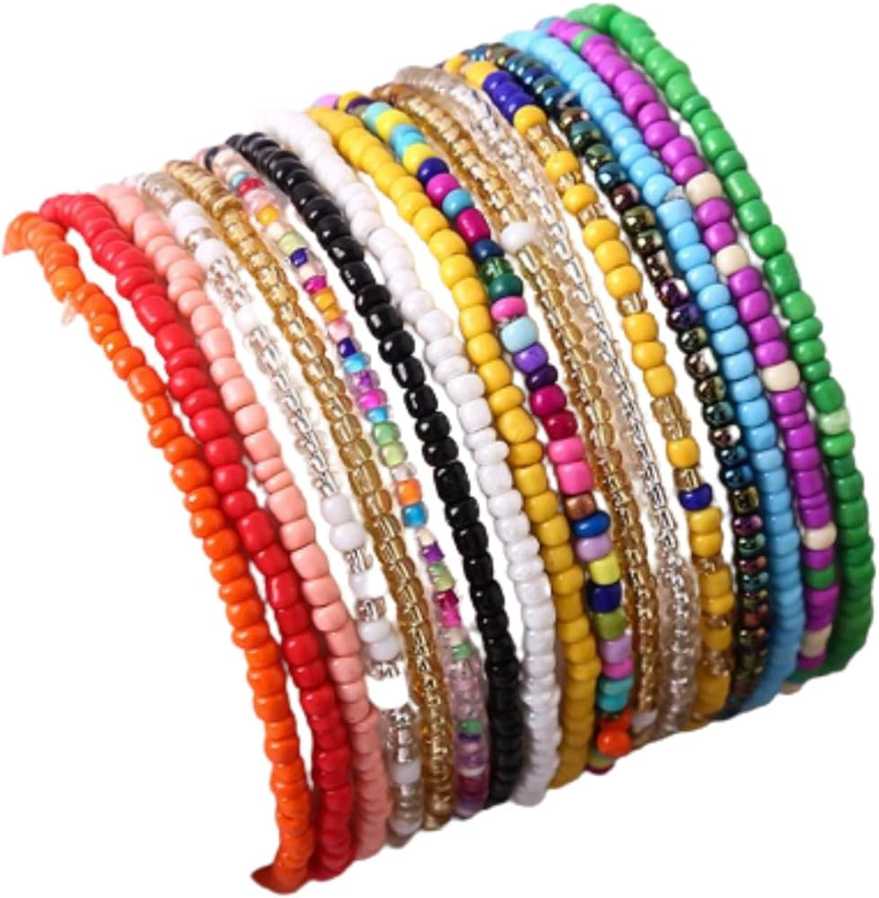 KIFEDSLJ 17Pcs Elastic Beaded Anklets Handmade Beach Boho Colorful Beads Ankle Bracelets Set Colo... | Amazon (CA)