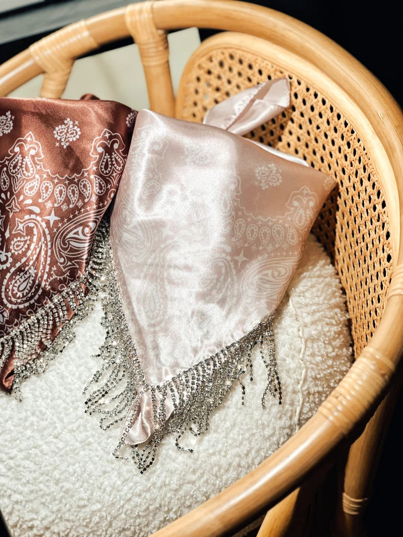 Silk Rhinestone Fringe Bandana for Bridal Party Gift Ideas for Nashville Bachelorette Party Disco... | Etsy (US)