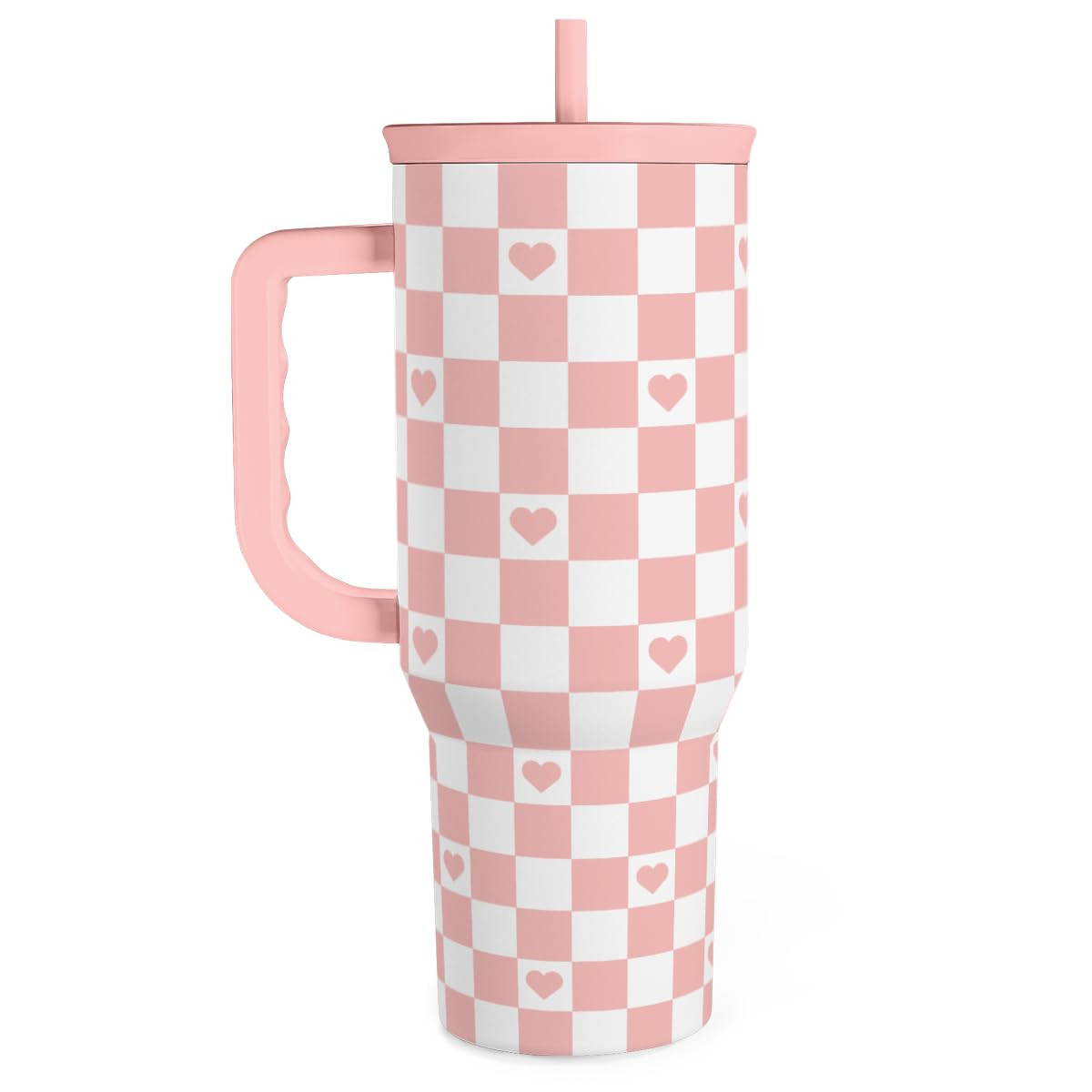 SANDJEST 40oz Checkered and Heart Tumbler with Handle and Straw - Insulated Stainless Steel Trave... | Amazon (US)
