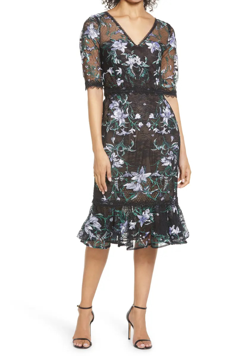 Floral Embroidered Midi Cocktail Dress | Nordstrom