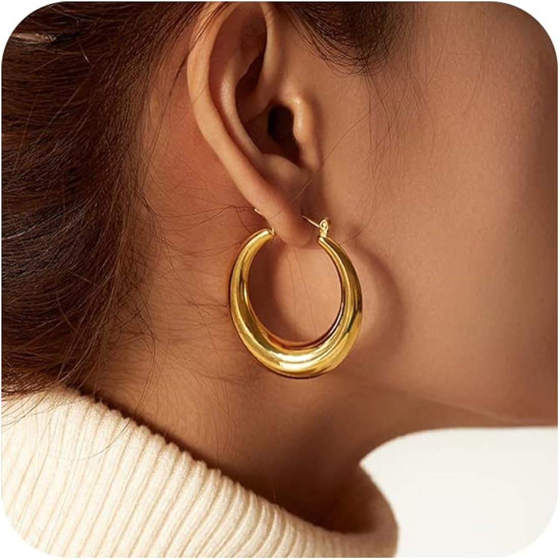 Chunky Gold Hoop Earrings for Women, Trendy 14K Gold Plated Gold Chunky Hoop Earrings Small Thick... | Amazon (US)
