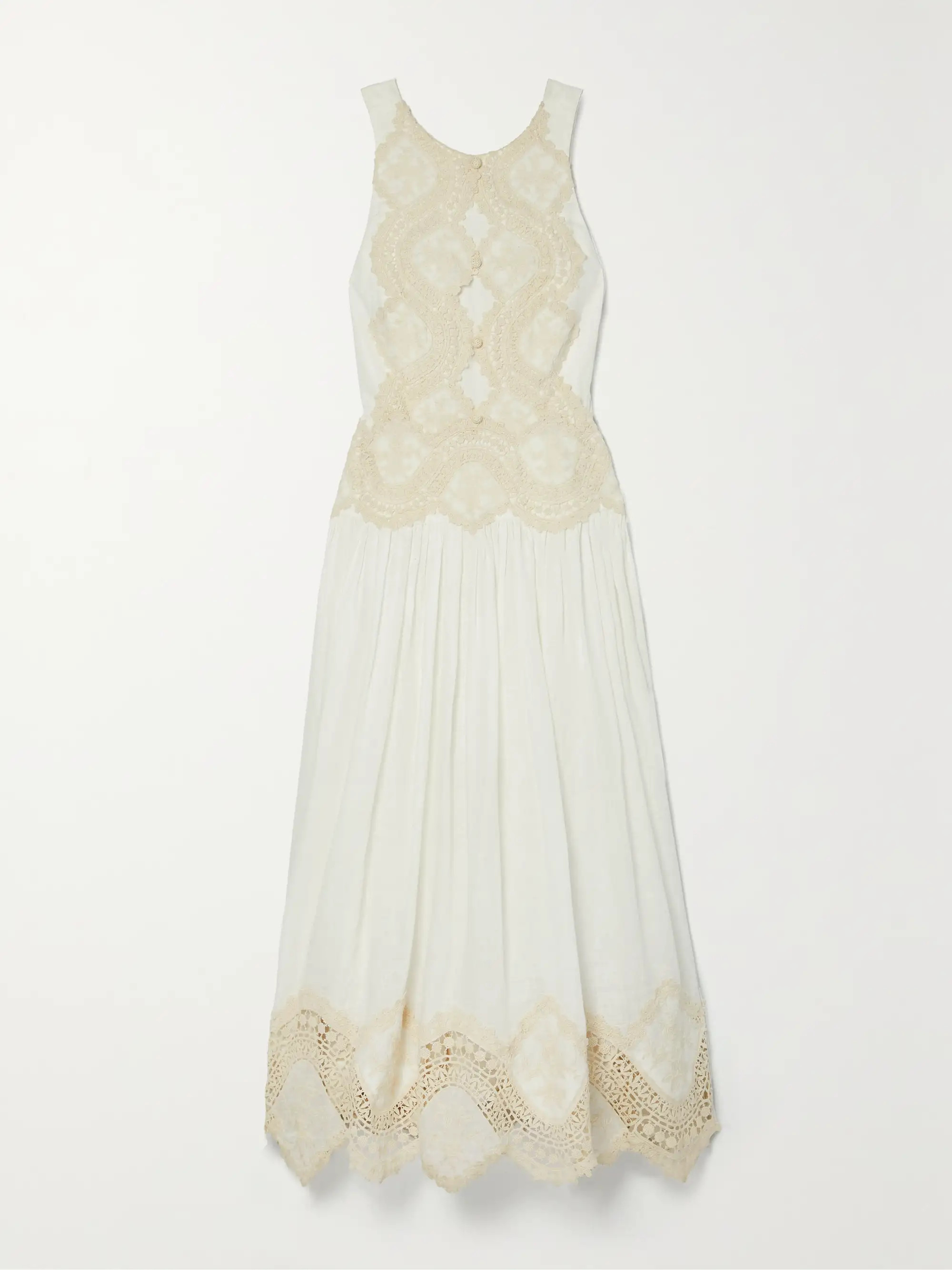 Pattie open-back crochet-trimmed embroidered linen maxi dress | NET-A-PORTER (US)