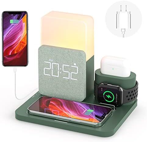 Wireless Charging Station, iPhone 3 in 1 Fast 15W Wireless Charger with Alarm Clock and Night Lig... | Amazon (US)