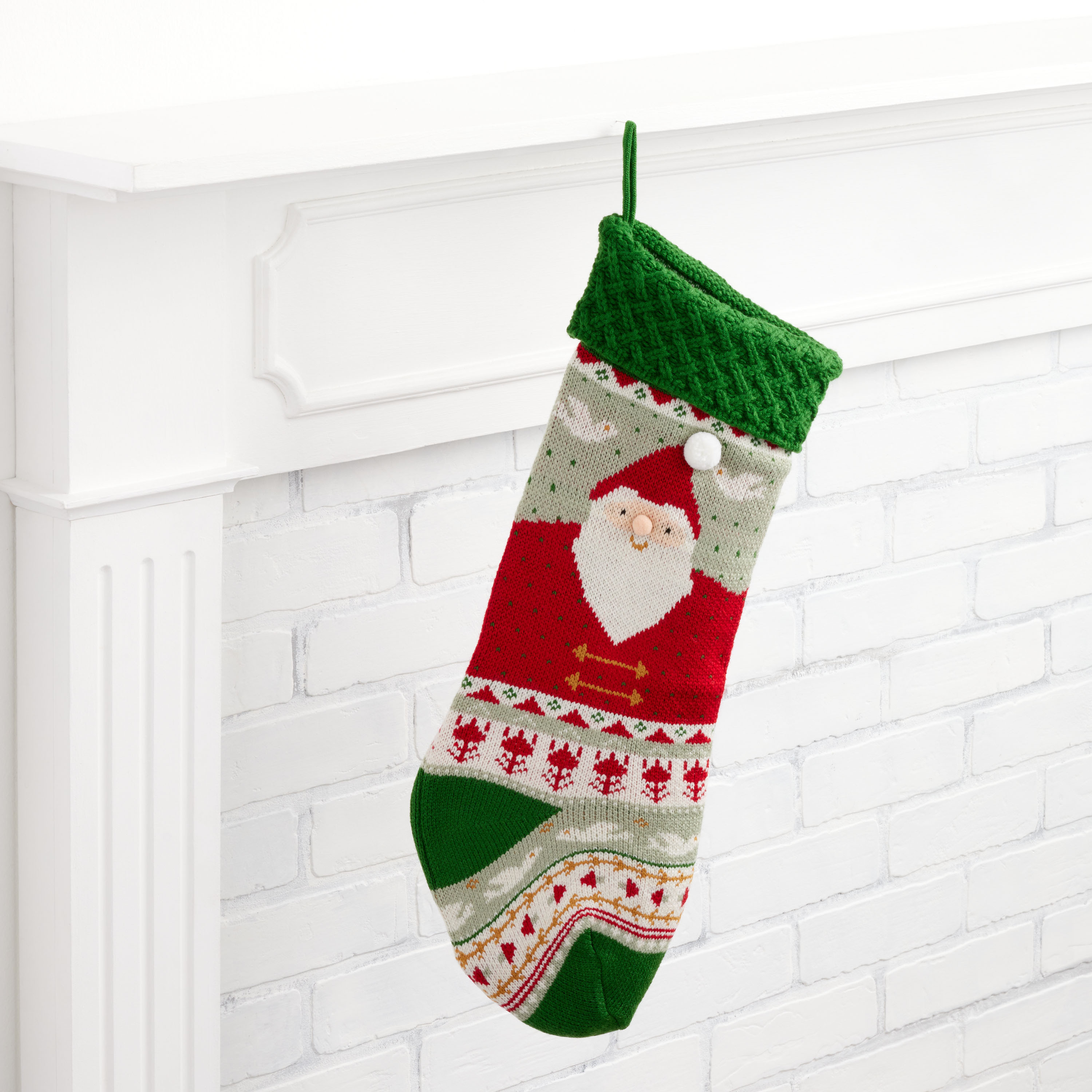Red And Green Knit Santa Christmas Stocking | World Market