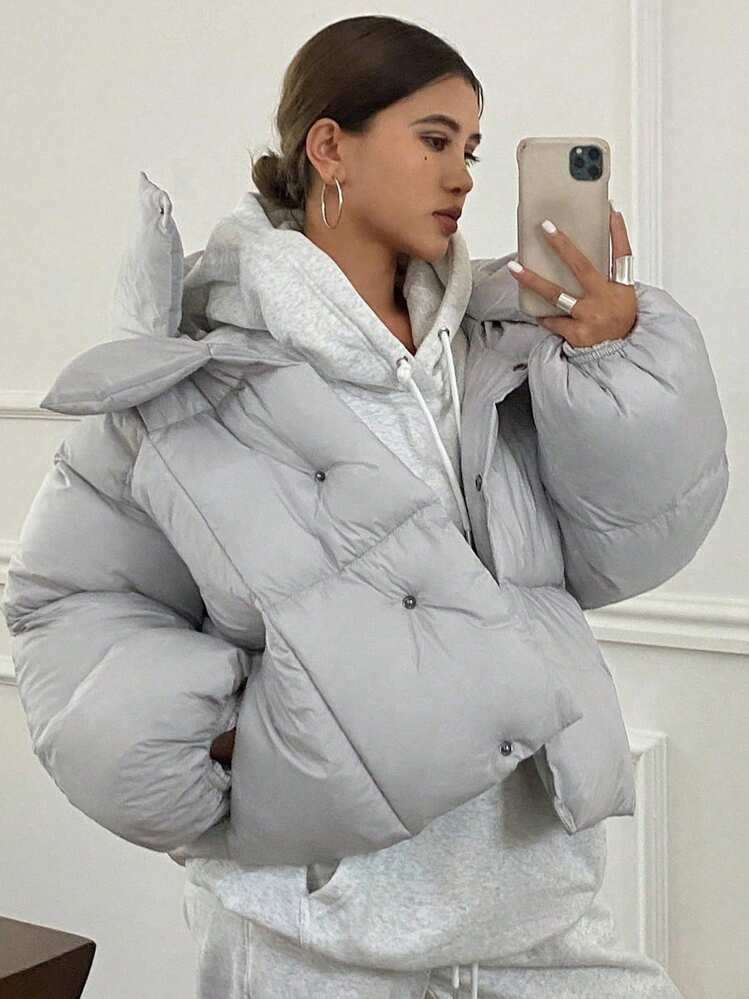 DAZY Women's Solid Color Hooded Loose Padded Coat Jacket Winter | SHEIN