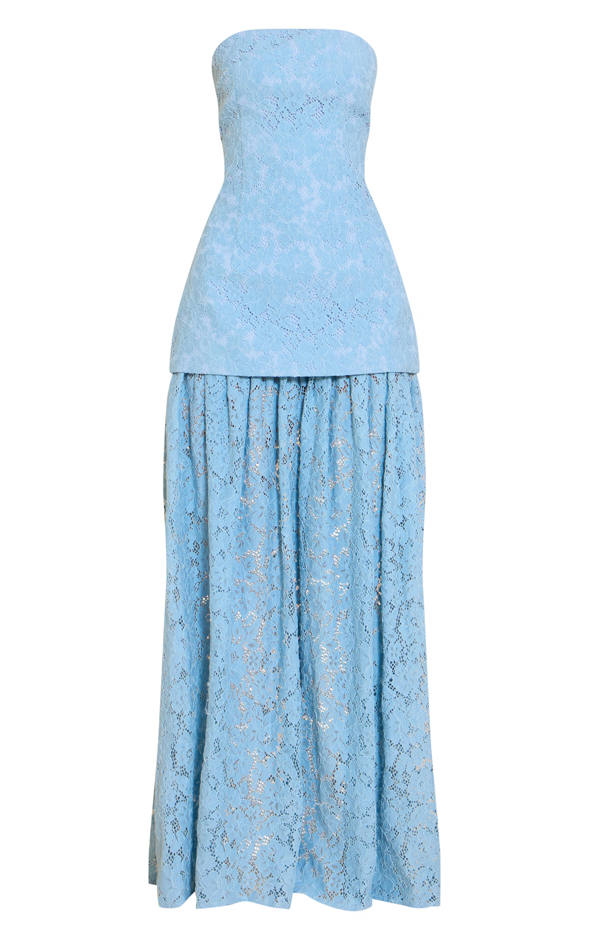 Light Blue Lace Sheer Skirt Panel Bandeau Midaxi Dress | PrettyLittleThing US