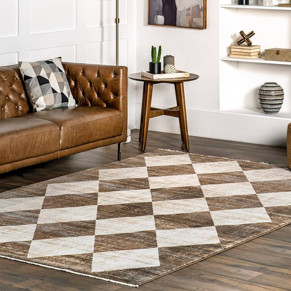 nuLOOM Meline Checkered Fringe Area Rug, 9x13, Beige | Amazon (US)