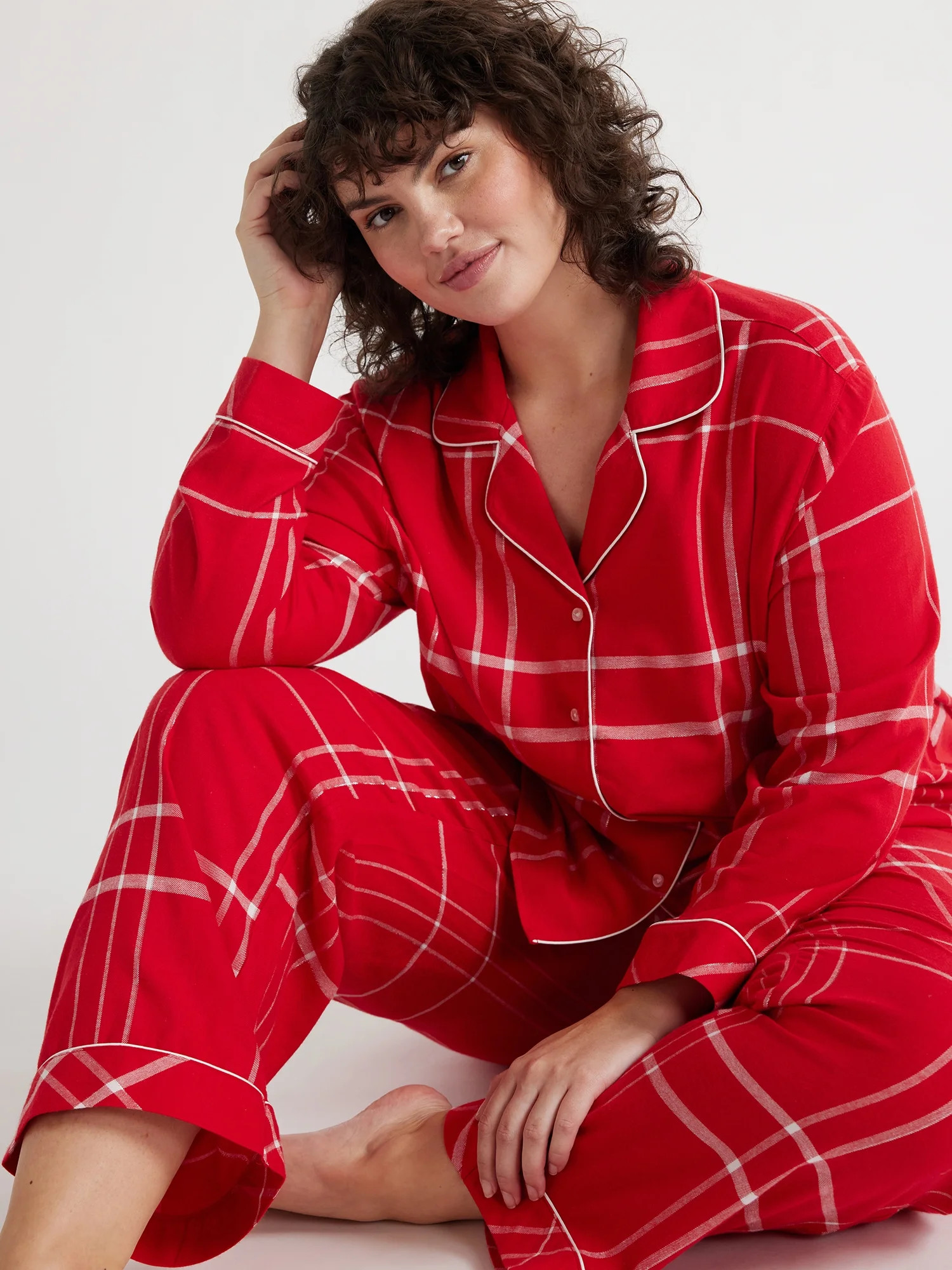 Joyspun Women's Long Sleeve Flannel Sleep Top and Pants Pajama Set, 2-Piece, Sizes XS to 3X | Walmart (US)