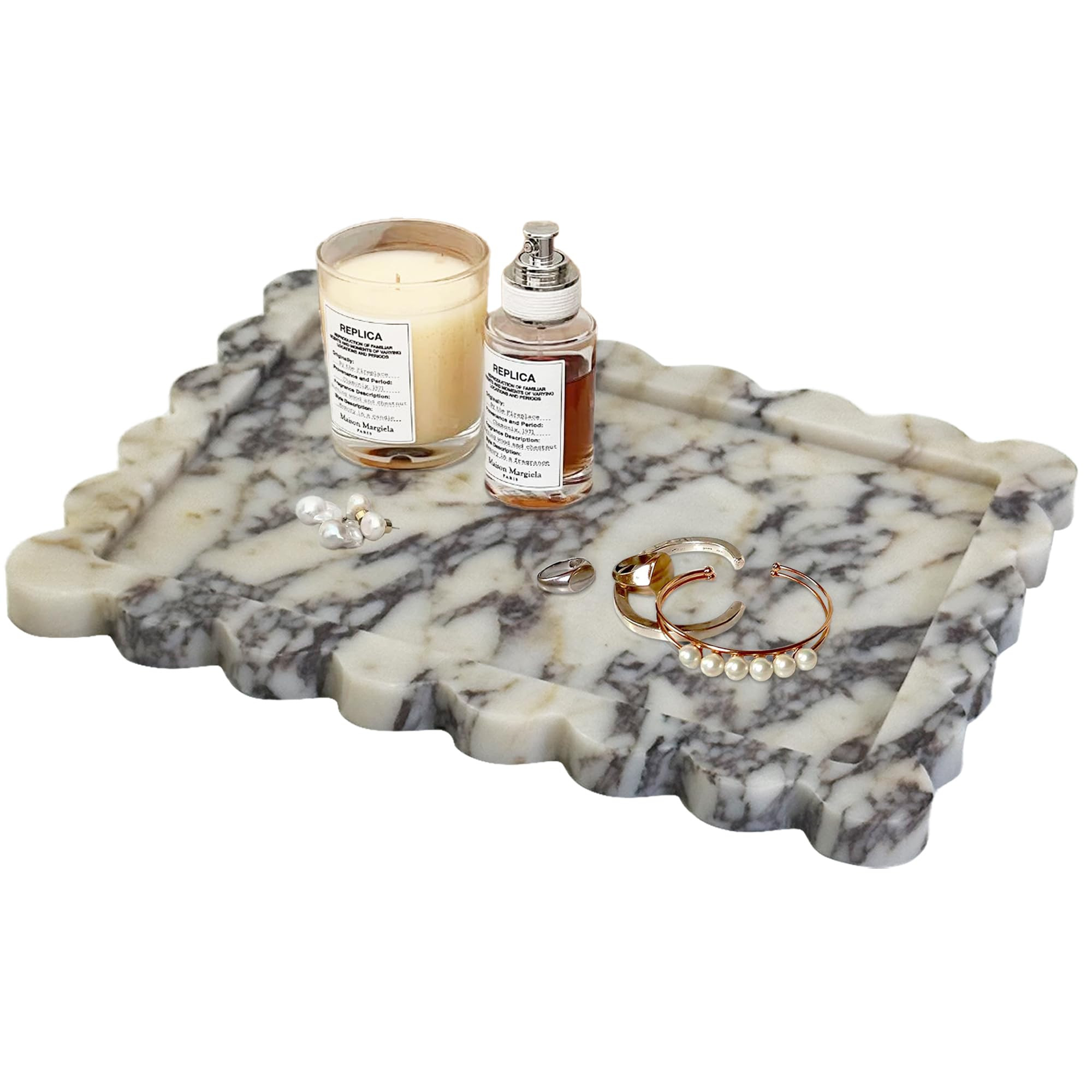 Marble Tray 100% Marble Vanity Trays for Bathroom 12" x 9", Scalloped Tray, Marble Tray for Kitch... | Amazon (US)