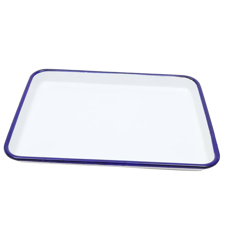 VALICLUD Enamel Baking Pan Cookie Sheet Pan Roasting Tray Blue Rim Solid White Enamel 26x18cm Eas... | Amazon (CA)