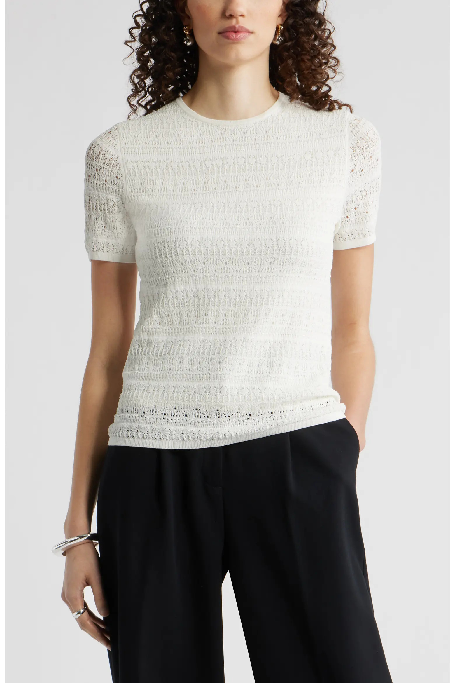 Pointelle Knit Crewneck Sweater (Women) | Nordstrom | Nordstrom
