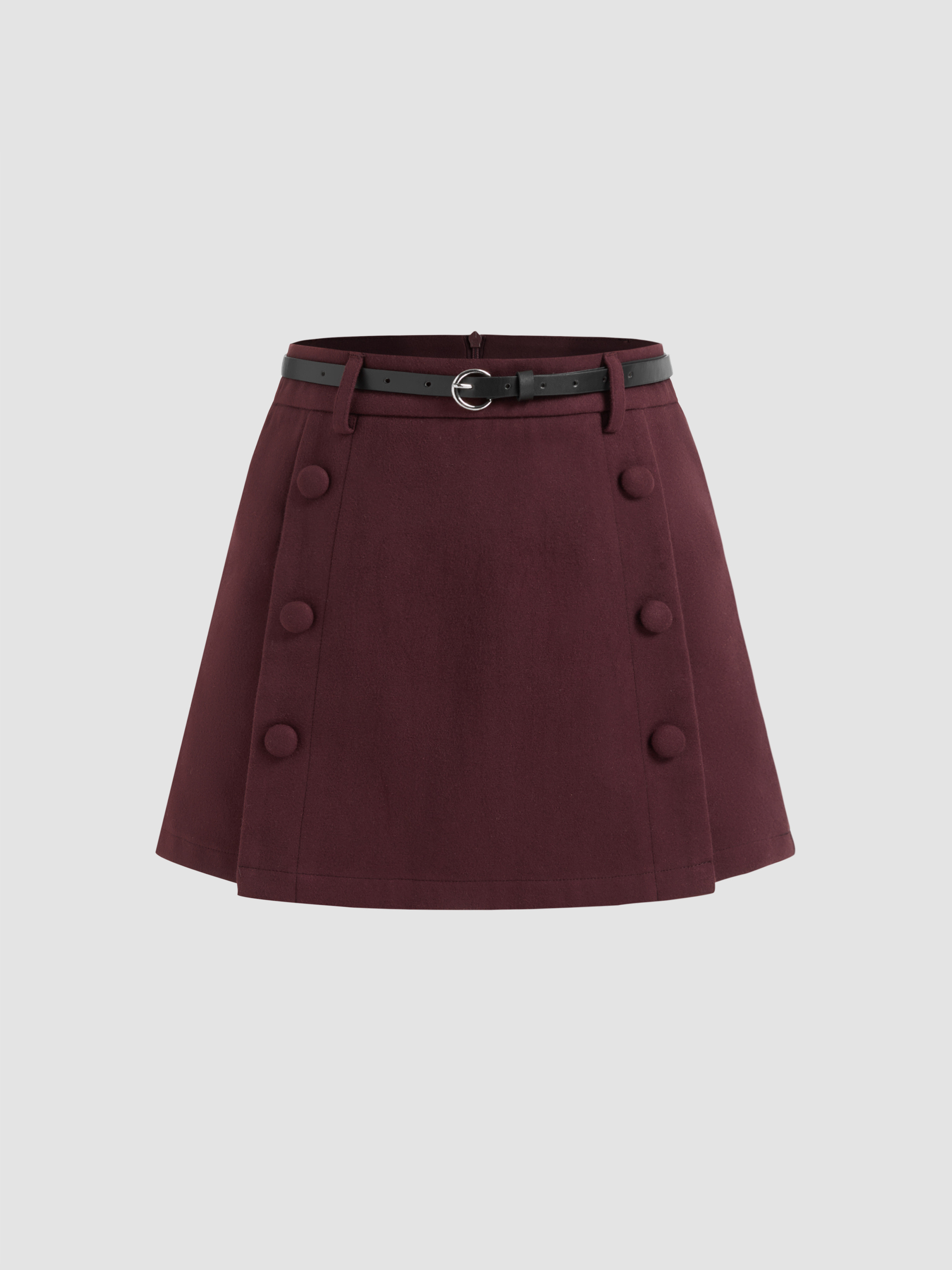 Tweed Tweed Mid Rise Pleated Mini Skirt With Belt For School | Cider