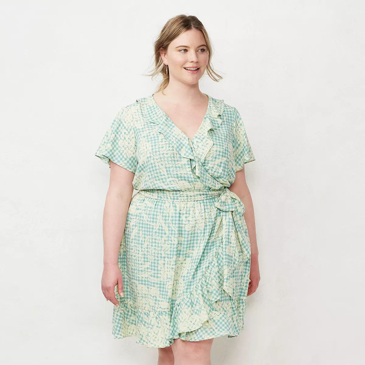 Plus Size LC Lauren Conrad Ruffle Neck Flutter-Sleeve Wrap Dress | Kohl's