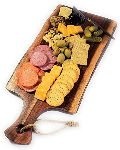 Acacia Charcuterie Board with Natural Live Edge & Handle - Wood Cheese Board - Decorative Wooden Serving & Cutting Board - Housewarming, Mothers Day, New Home & Wedding Gifts (18” x 8”) | Amazon (US)