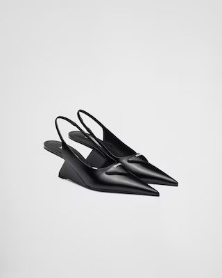 Brushed leather slingback pumps | Prada Spa US