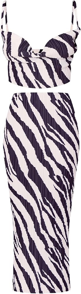 Women's Summer 2 Piece Beach Outfit Casual Sleeveless Pleated Cropped Tank Top High Waisted Maxi ... | Amazon (US)