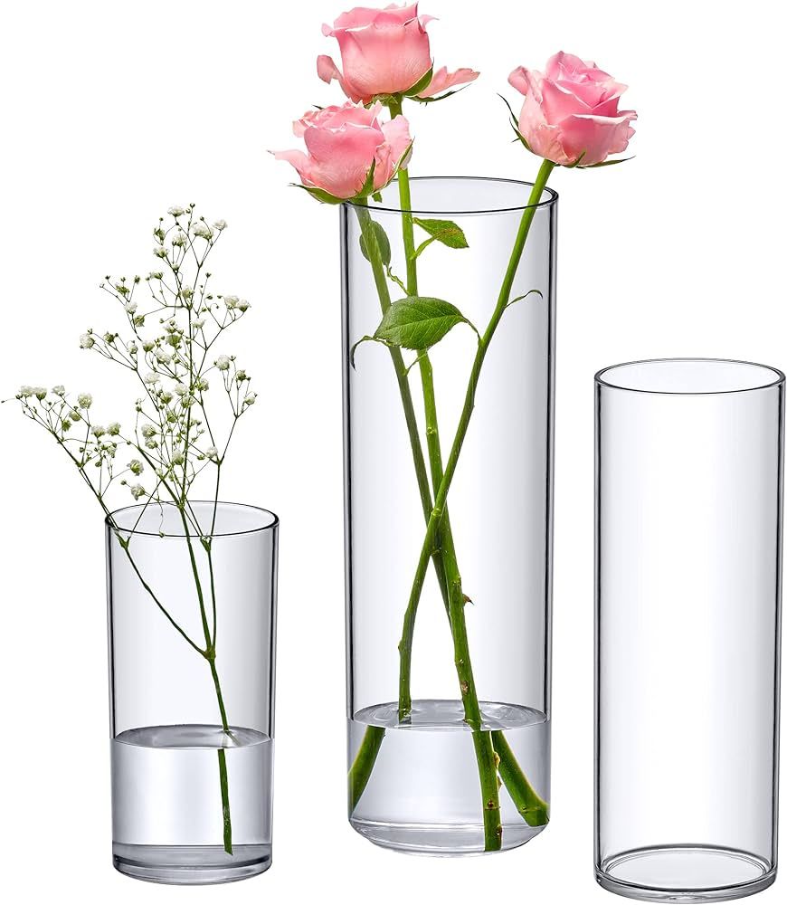 Amazing Abby - Vase Viola Magra - Acrylic Cylinder Vases (3-Piece Set), Plastic Cylindrical Flowe... | Amazon (US)