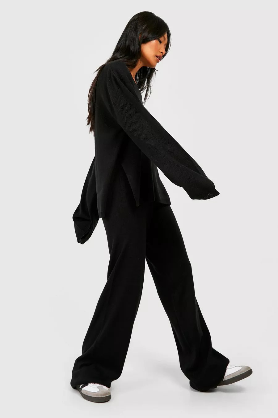 V Neck Wide Leg Knitted Two-Piece | boohoo (US & Canada)