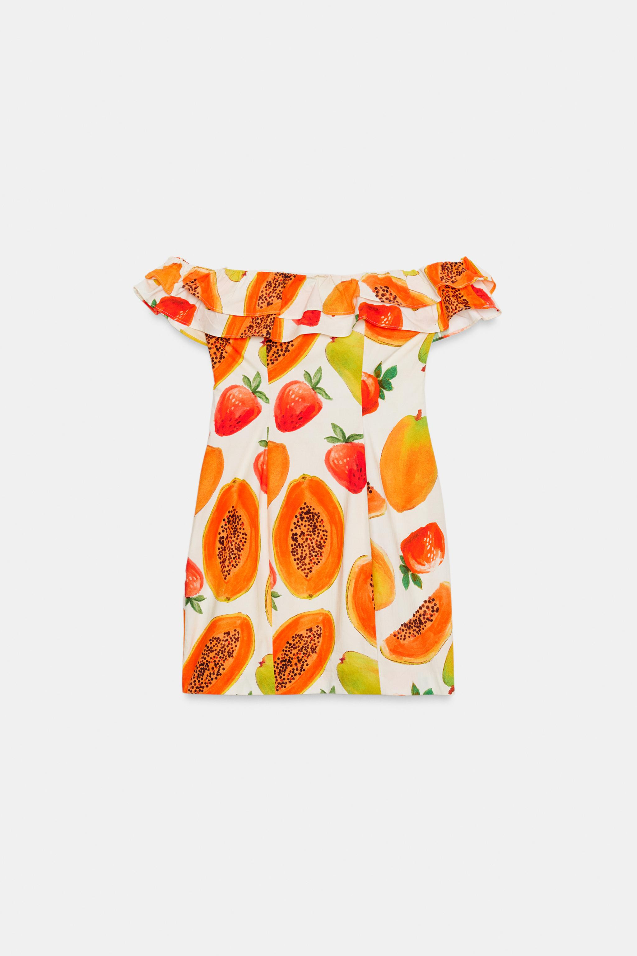 FRUIT PRINT RUFFLED MINI DRESS | Zara US