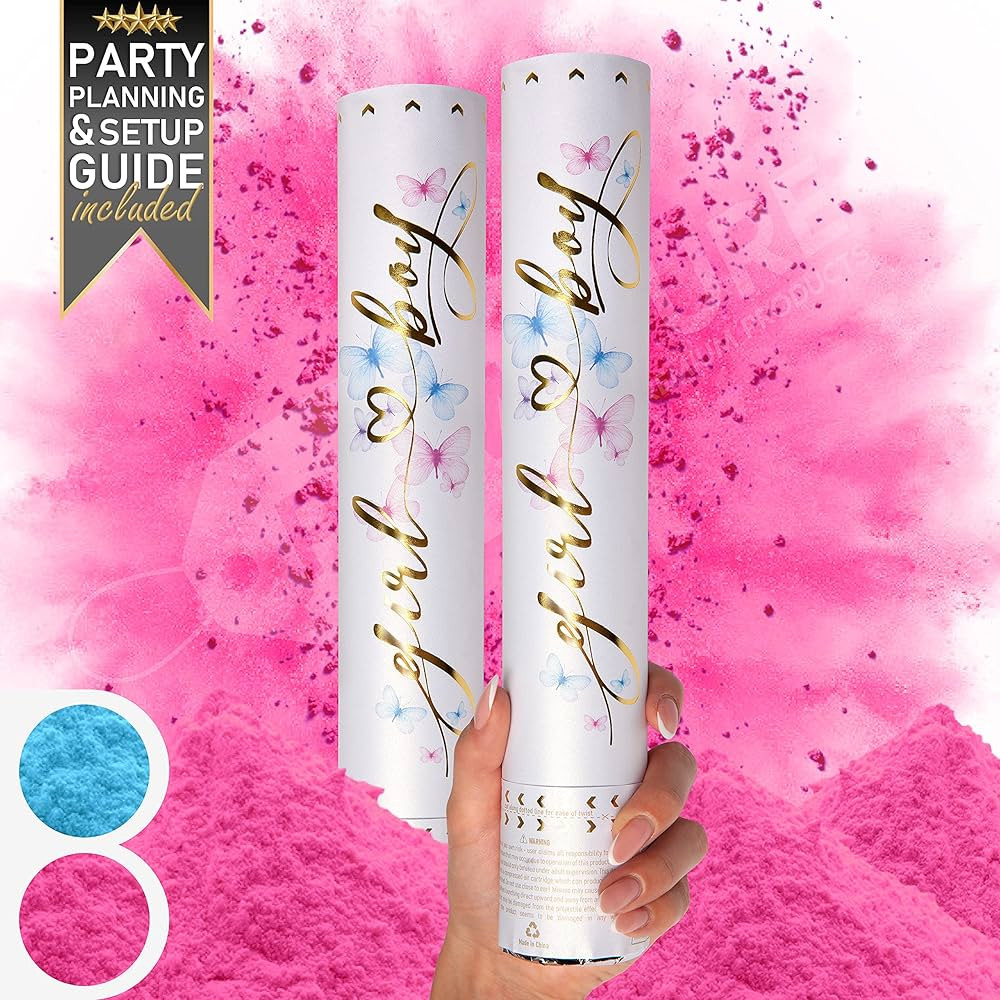Gender Reveal Confetti Cannon - 2 Pack - Biodegradable Pink Gender Reveal Smoke Bombs for Gender ... | Amazon (US)