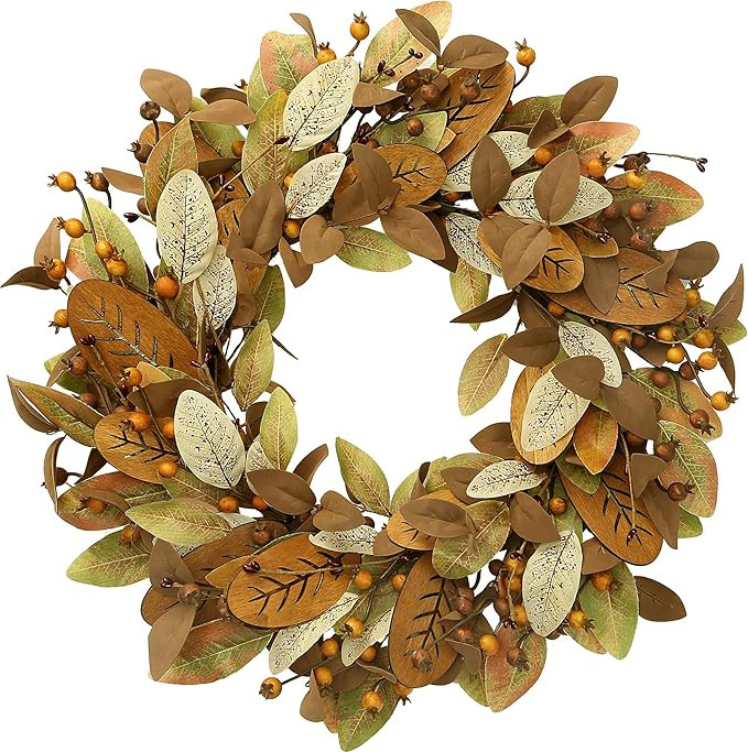 Sggvecsy Fall Wreath 19’’ Artificial Autumn Front Door Wreath with Wooden Dark Magnolia Leave... | Amazon (US)