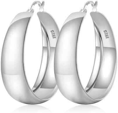 EXGOX Gold Hoop Earrings for Women Sterling Silver Post Hoops Earrings for Women Wide Thick Silve... | Amazon (US)