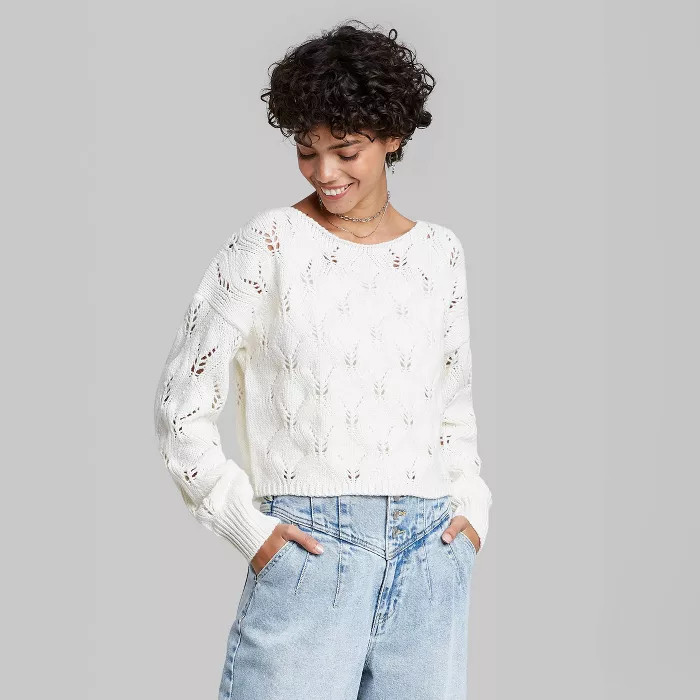 Women's Boat Neck Pointelle Knit Pullover Sweater - Wild Fable™ | Target