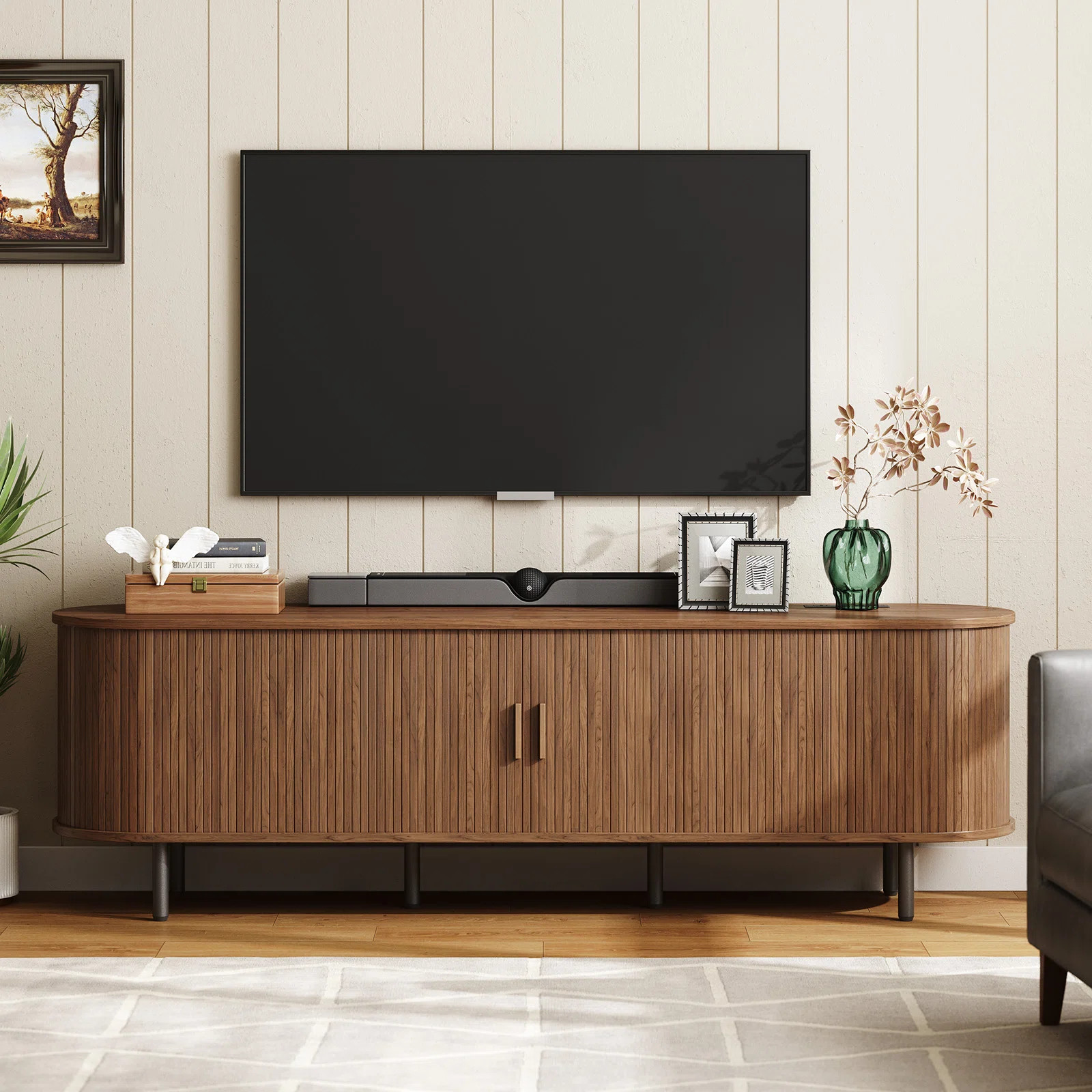 Tv Stand With Storage And Shelves Designed To Fit 55’’ - 80’’ Tvs. Wood Entertainment Cen... | Wayfair North America