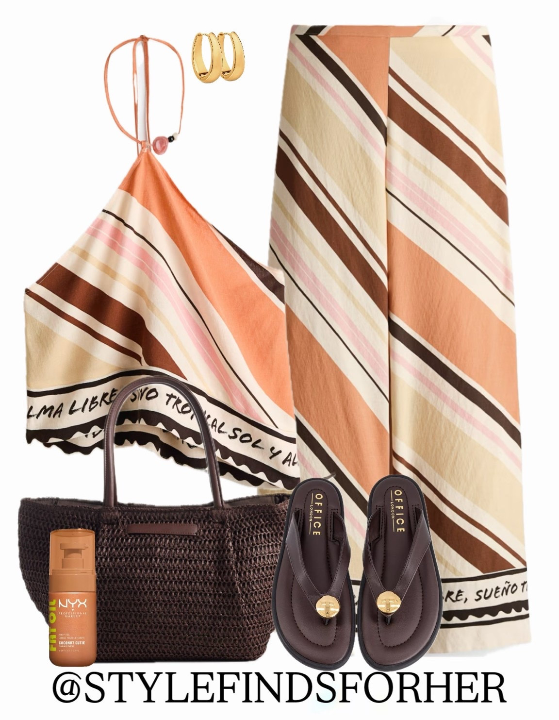 well this stopped me scrolling 😍🤎🧡

Comment SHOP for outfit links sent straight to your DM’s! ✨ 

Coord stripe satin beach holiday night out evening halter neck wide leg beach bag sandals gold accessories fat oil viral H&M asos beaded office pretty stylish fashion high street

#LTKsummer #LTKdatenight #LTKtravel