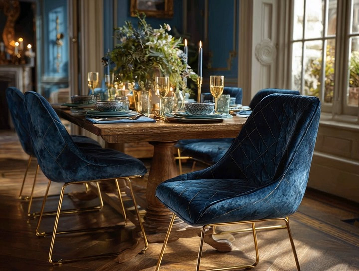 If you love navy velvet but struggle to make it look modern, here’s the secret:
Pair it with natural wood.
Not dark wood, not washed-out light wood — true natural wood. The moment you do, navy velvet transforms from “classic and traditional” to “cool, modern, and luxurious.”

Add champagne-toned dinnerware, subtle gold accents, and you suddenly have a look that feels elevated without trying too hard. Navy + natural wood + gold = effortless modern harmony.

Start updating your space with navy velvet the right way — this is how you make it modern.

#ModernNavyDecor #VelvetDiningChairs #NaturalWoodStyle #LuxuryDiningRoom #DecorTips #ElegantAndDriven #GoldAccents #ModernHomeStyle 

 #LTKHome