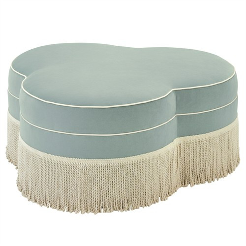 Carlyn Sea Mist Velvet  Ottoman | Kathy Kuo Home