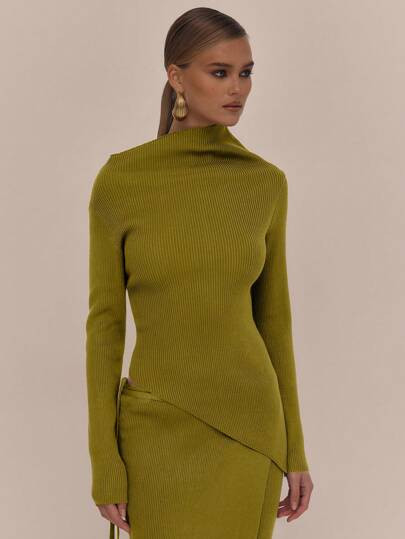 MUSERA Asymmetrischer Saum gerippter Strickpullover Frühling Y2K 90er Jahre Lässig Süß Hochze... | SHEIN