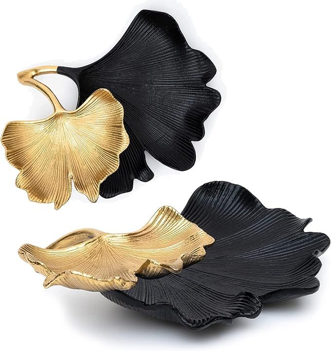 Large Decorative Black & Gold Ginkgo Leaf Tray for Serving Fruits, Appetizers - 2 Tier Centerpiec... | Amazon (US)
