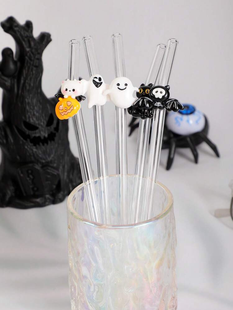 1-5 Stücke/Set wiederverwendbare Glasstrohhalme mit gruseligen - süßen Halloween-Charakteren (... | SHEIN