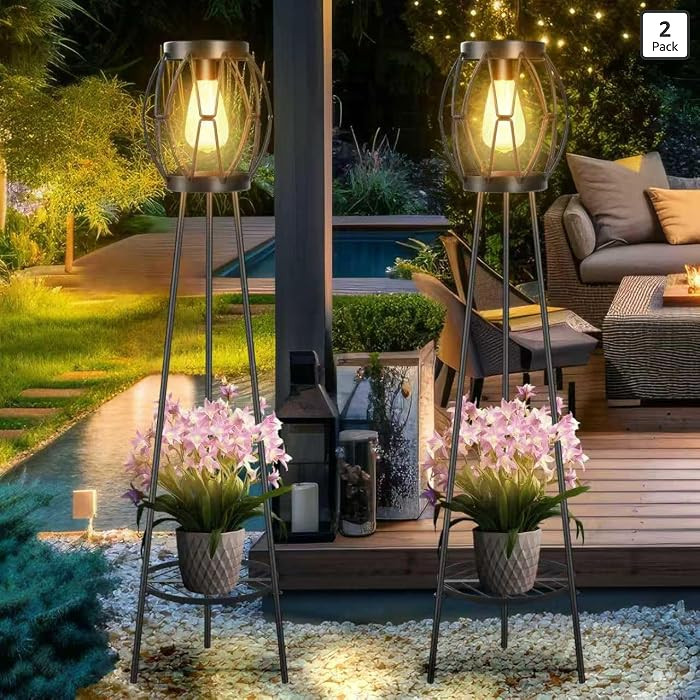 2 Pack Solar Lights Outdoor with Plant Stands, Solar Floor Lamp, Patio Decor for Garden Yard Path... | Amazon (US)