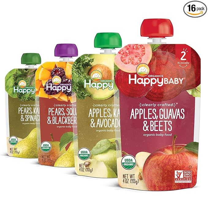 Happy Baby Organics Stage 2 Baby Food Pouches, Gluten Free, Vegan & Healthy Snack, Clearly Crafte... | Amazon (US)