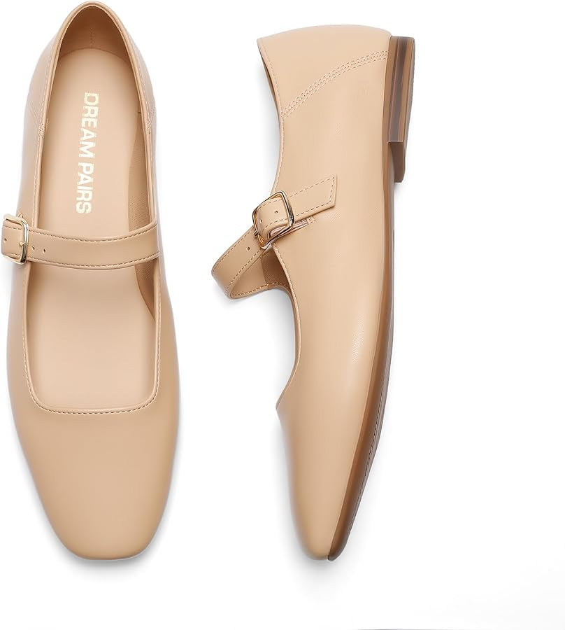 DREAM PAIRS Women's Silver Square Toe Mary Jane Flats: Comfortable Casual Slip On Dress Shoes wit... | Amazon (US)