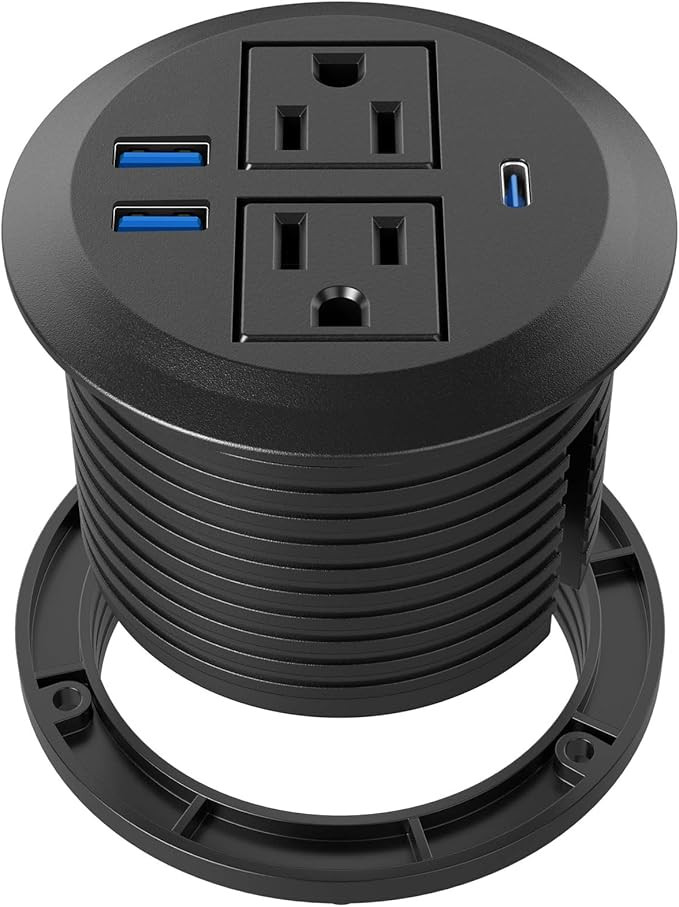 Desktop Power Grommet with PD 20W Fast Charging USB C,Recessed Power Socket with 2 AC Outlets,Flu... | Amazon (US)