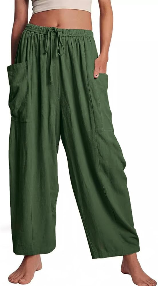 Kissonic Womens Wide Leg Pants Casual Loose Drawstring Flowy Summer Beach Palazzo Harem Pants wit... | Amazon (US)