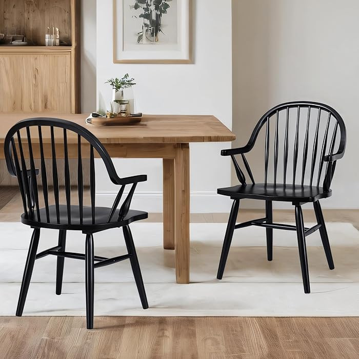 DUHOME Wooden Black Dining Chairs Set of 2, Windsor Spindle Back Dining Chair with Arms Farmhouse... | Amazon (US)