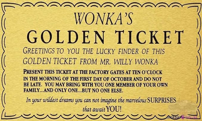 Amazon.com : EYSL Retro Metal tin Sign Willy Wonka Golden Ticket Charlie Chocolate Factory Metal ... | Amazon (US)