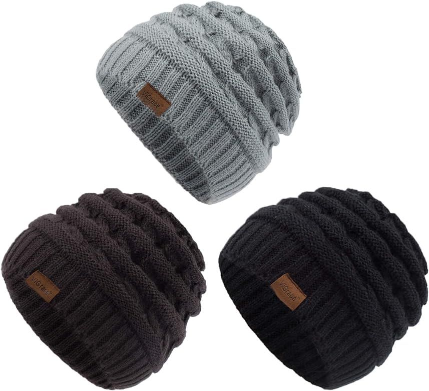 Kids Winter Knit Hat Warm Fleece Lined Hats Children Cable Baby Beanie Skull Cap for Girls Boys | Amazon (US)