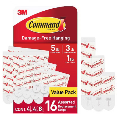 Command Refill Strips White: Adhesive Hooks, Plastic, 16 Pack, Max 5 lb Capacity | Target