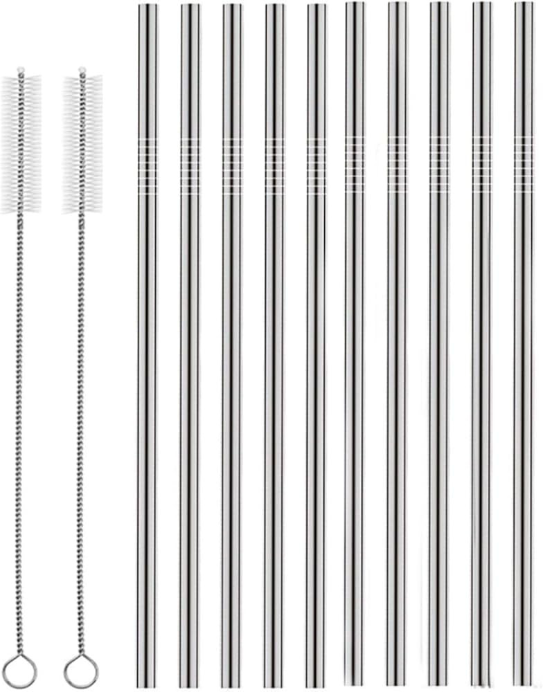 Set of 10 Stainless Steel Straws, HuaQi Straight Reusable Straight Drinking Straws 10.5'' Long 0.... | Amazon (US)